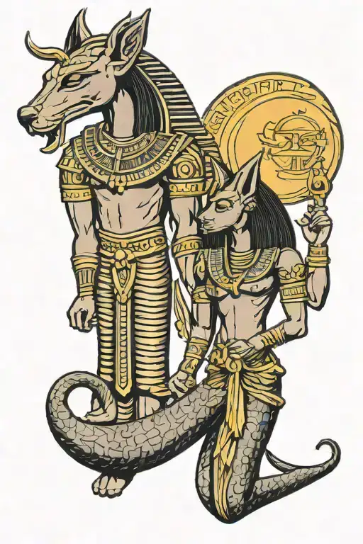 Egyptian gods, Anubis and Osiris and Isis and Set and the moon tattoo design idea
