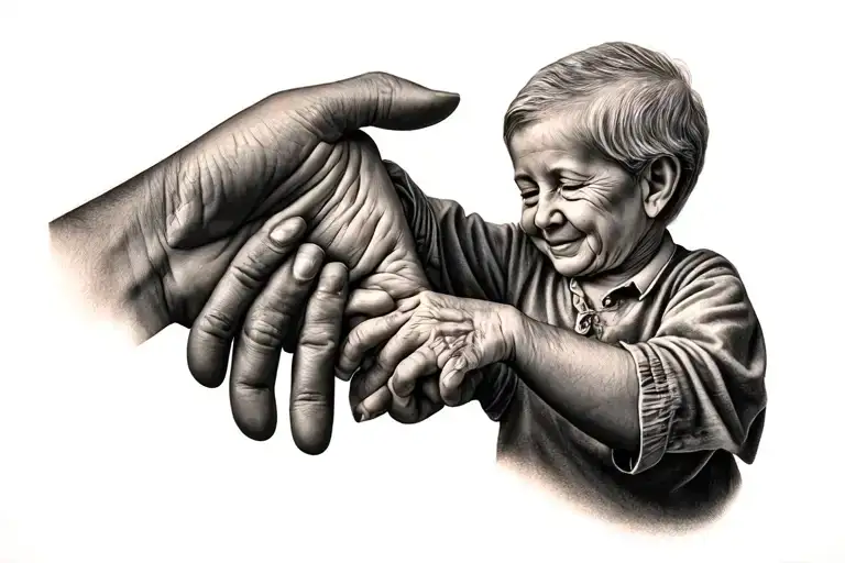 boy holding hand of granny past away tattoo design idea