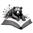 Fine line open book with a grizly bear coming out of it  tattoo design idea
