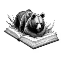 Fine line open book with a grizly bear coming out of it  tattoo design idea