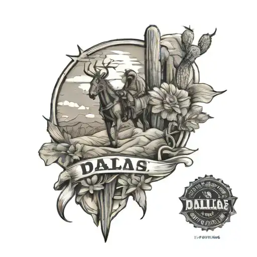 western style tattoos inspired tattoo incorparating a desert and featuring name dallas  tattoo design idea