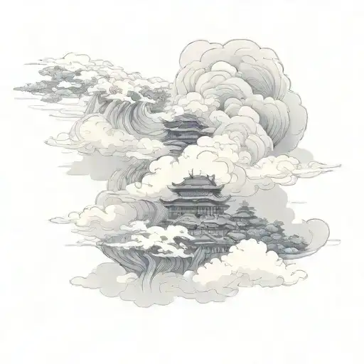 Auspicious clouds,  ink art style, brush drawing, only one piece of cloud, brush draw, thick line, dark theme tattoo design idea