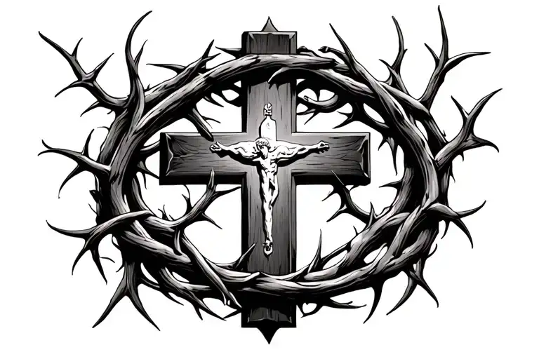 the lords prayer in thorns intertwined around a cross tattoo design idea