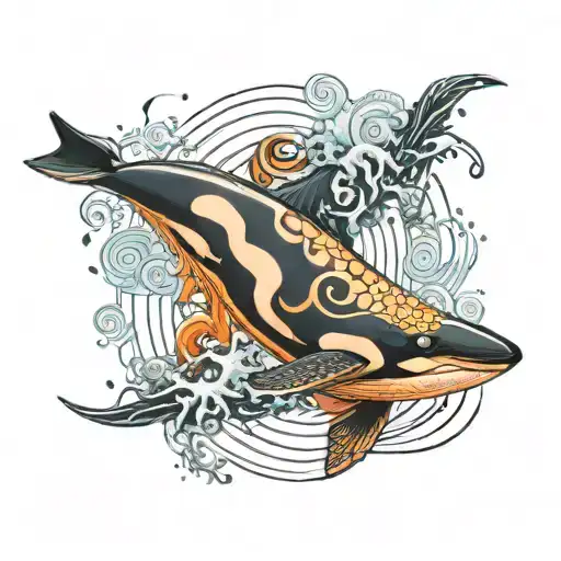 uzumaki spiral with orcas swimming tattoo design idea