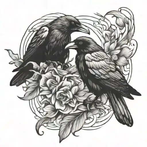 twin crow eating each other tattoo design idea