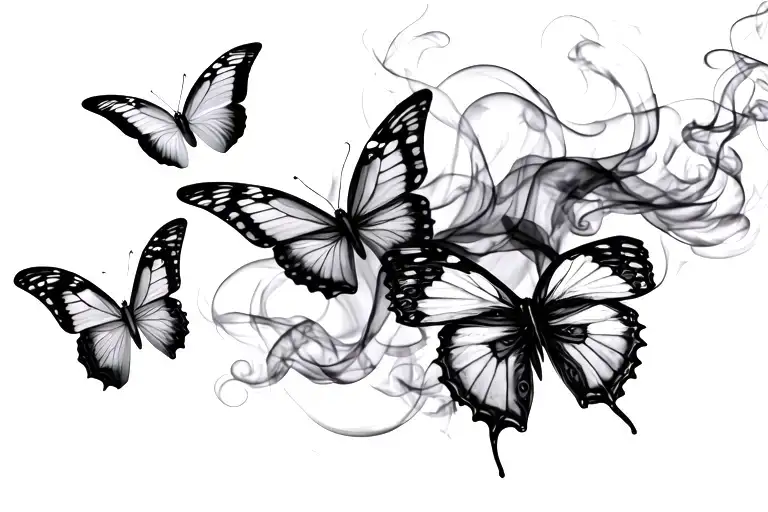 smoke with 3 butterflies a large, medium and small butterfly tattoo design idea