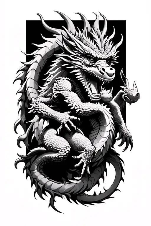 Dragon with monkey riding tattoo design idea
