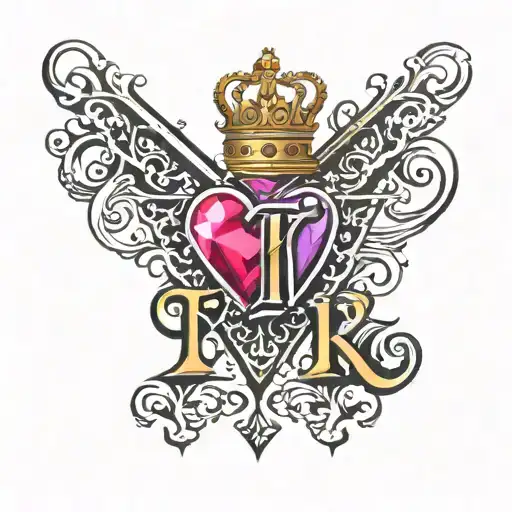 Letter K with a crown heart and diamond tattoo design idea