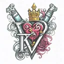 Letter K with a crown heart and diamond tattoo design idea