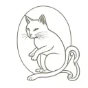 The cat stands on its hind legs, reaches for the hand with its front paws, and there is a halo above the cat's head tattoo design idea