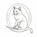 The cat stands on its hind legs, reaches for the hand with its front paws, and there is a halo above the cat's head tattoo design idea