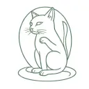 The cat stands on its hind legs, reaches for the hand with its front paws, and there is a halo above the cat's head tattoo design idea