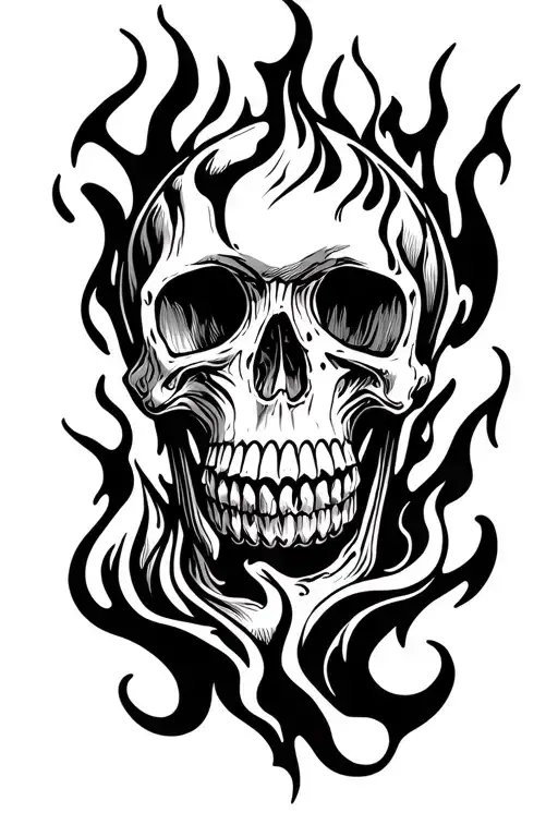 Skull and fire flame wrapping the skull tattoo design idea