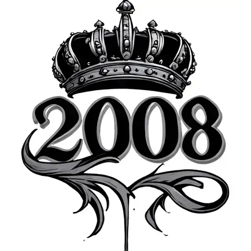 big letters saying 2008 surrounded by a roman crown tattoo design idea