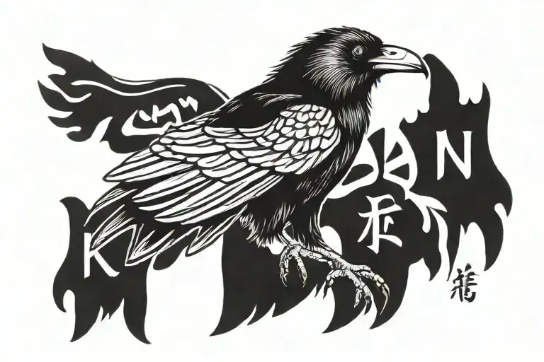crow winga back tattoo featuring the japanes kanji for fly on it tattoo design idea