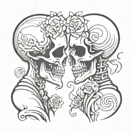 getting married skull couple facing each other tattoo design idea