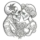 getting married skull couple facing each other tattoo design idea