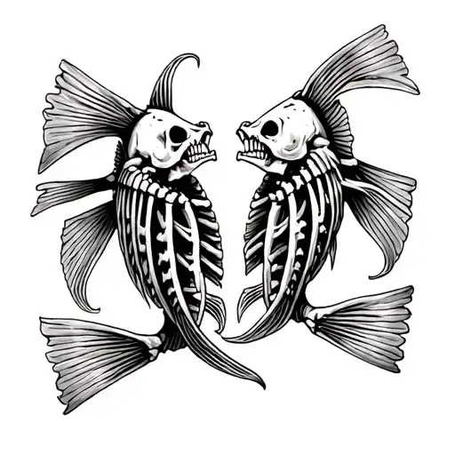 Make an American traditional tattoo of two dead fish skeletons chasing each other’s tail tattoo design idea