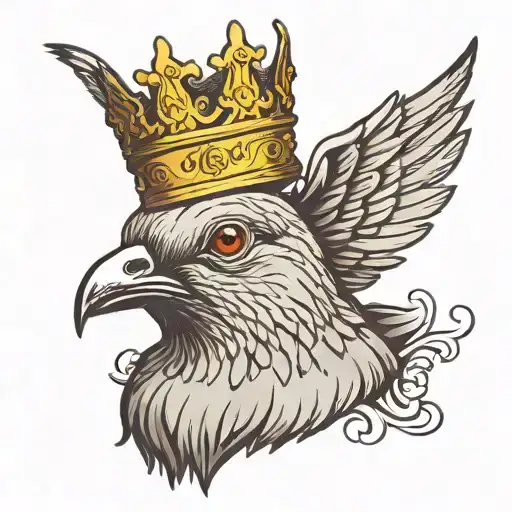 pigeons head wearing a three pointed crown  tattoo design idea