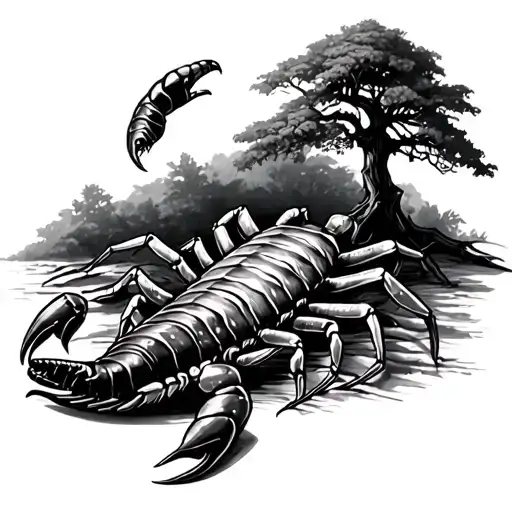 scorpion lieing next to a poison tree tattoo design idea