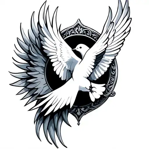 A silver lock intertwined with a radiant white dove tattoo design idea