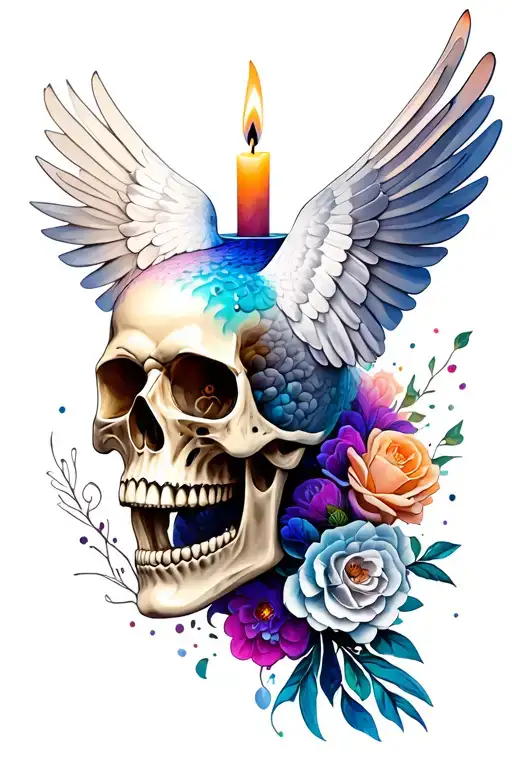 skull candle dove tattoo design idea
