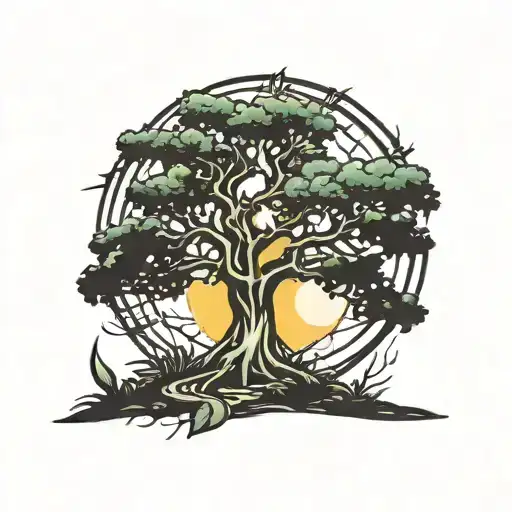 posion tree with beaming sun on top of it  tattoo design idea