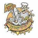 the name Arthur surounded by cartoon hot dogs tattoo design idea