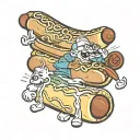 the name Arthur surounded by cartoon hot dogs tattoo design idea