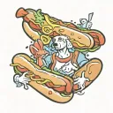 the name Arthur surounded by cartoon hot dogs tattoo design idea