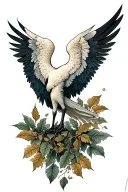 Create a crane wing pointing down towards the hand on the exterior of arm and add vine/leaves tattoo design idea