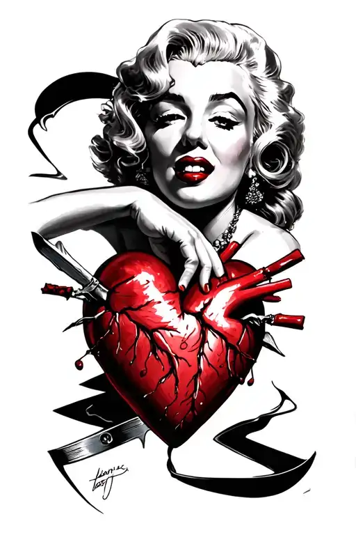 marilyn monroe stabbing a heart tattoo design idea