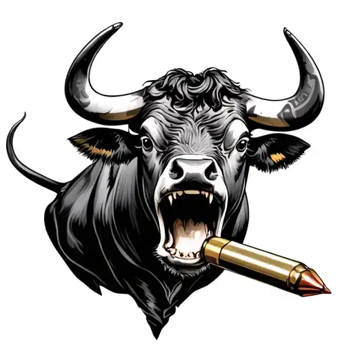 a bull biting a bullet tattoo design idea