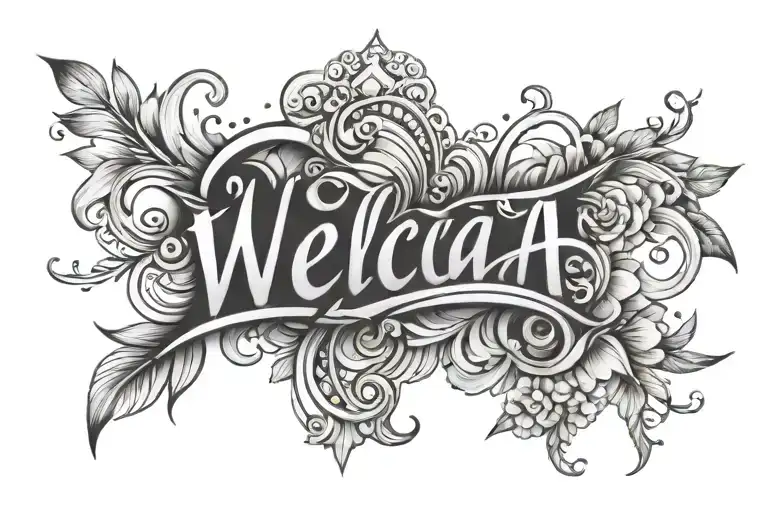 Tattoo female, medium, located on the arm, the word Welat made in the font Bellucia Stylistic tattoo design idea