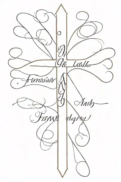 word family written in cursive where the word forms a Cross tattoo design idea