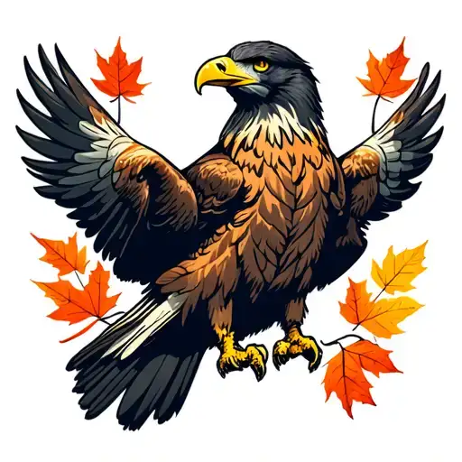 Eagle bright fall leaves tattoo design idea