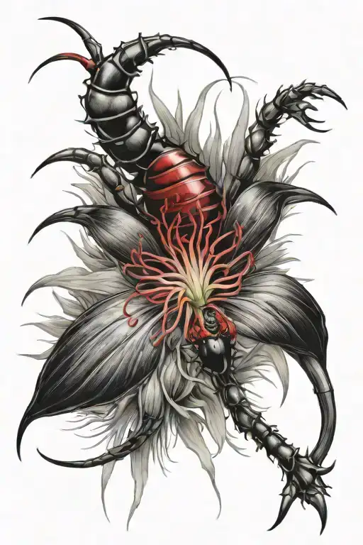 Centipede wrapping in a red spider lily tattoo design idea