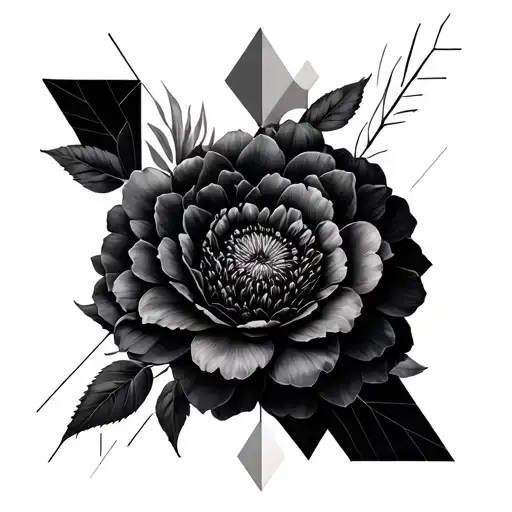 black Dahlia with geometric shapes surrounding tattoo design idea
