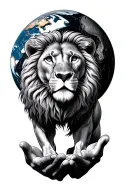 lion Atlas with human body holding up the world tattoo design idea