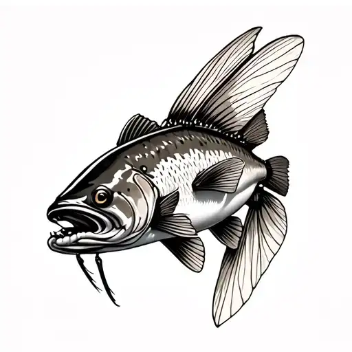 Rainbow trout eating fly tattoo design idea