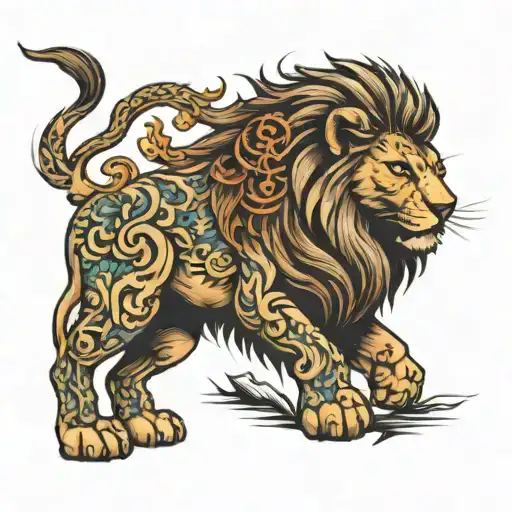 Lion and Karma spinal tattoo tattoo design idea