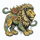 Lion and Karma spinal tattoo tattoo design idea
