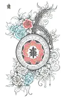 I want a design for my spine with the words God, family, love, faith in Japanese with a design that these words are inside a frame. tattoo design idea