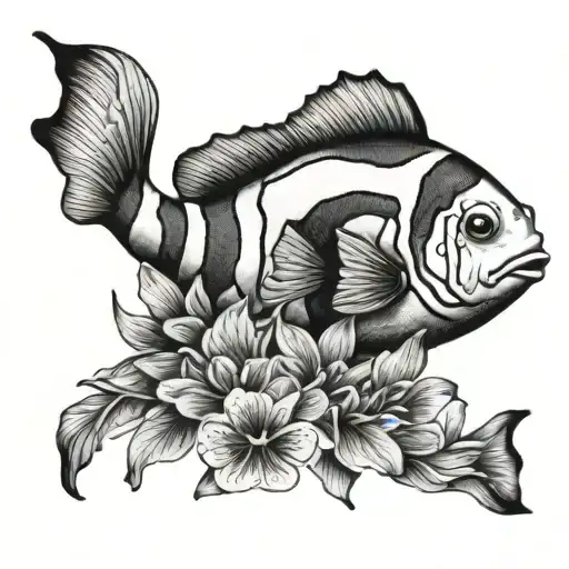 clownfish and flower tattoo tattoo design idea