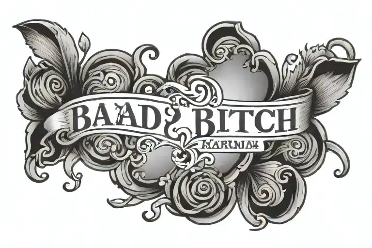 tramp stamp that says, “bad bitch, good karma” tattoo design idea