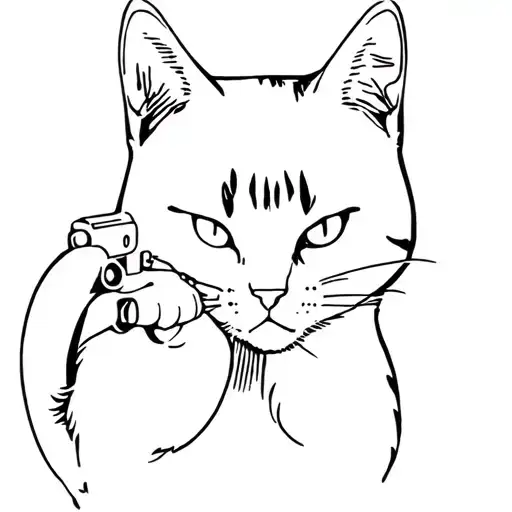 cat with gun shooting tattoo design idea
