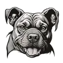 Pitbull dog, angry with old school fangs tattoo design idea