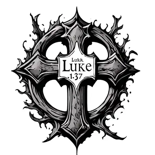 Hollow cross with "Luke 1:37" inside of it tattoo design idea
