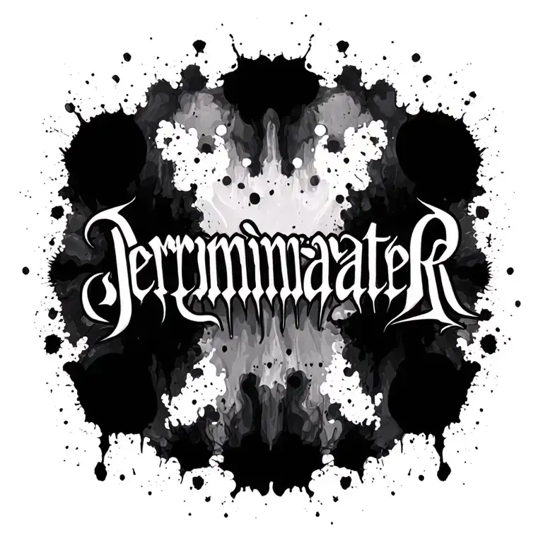 "Jerminater" 3d words on top ink blot test formed tattoo design idea