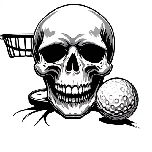 skull and disc golf basket full tattoo design idea